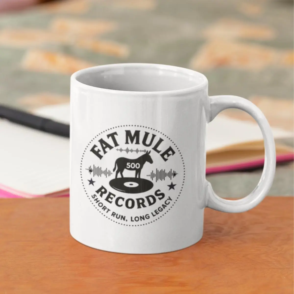 MoJo Mugs Fat Mule Records Vol.001 Fat Mule Logo 11 oz Heavyweight Solid Ceramic Glossy Blues Mug - Microwave Safe, Dishwasher Safe, 3.2" Wide, Mojo Added Inhouse Kitchen Drinkware
