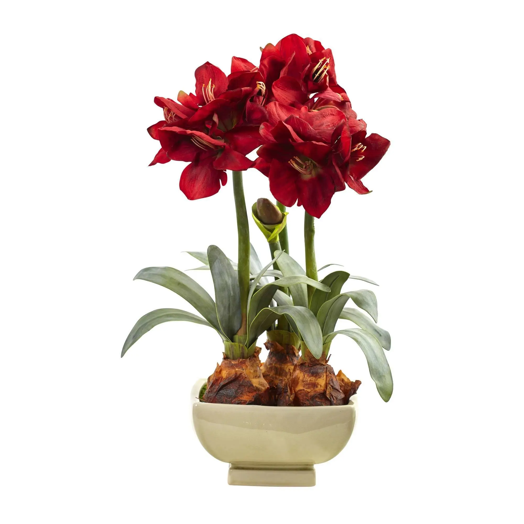 Synthetic Decorative Amaryllis Floral Arrangement with Vase - Potted Home Decor Centerpiece, Ideal Gift for Gift Buyers, Interior Styling Accent