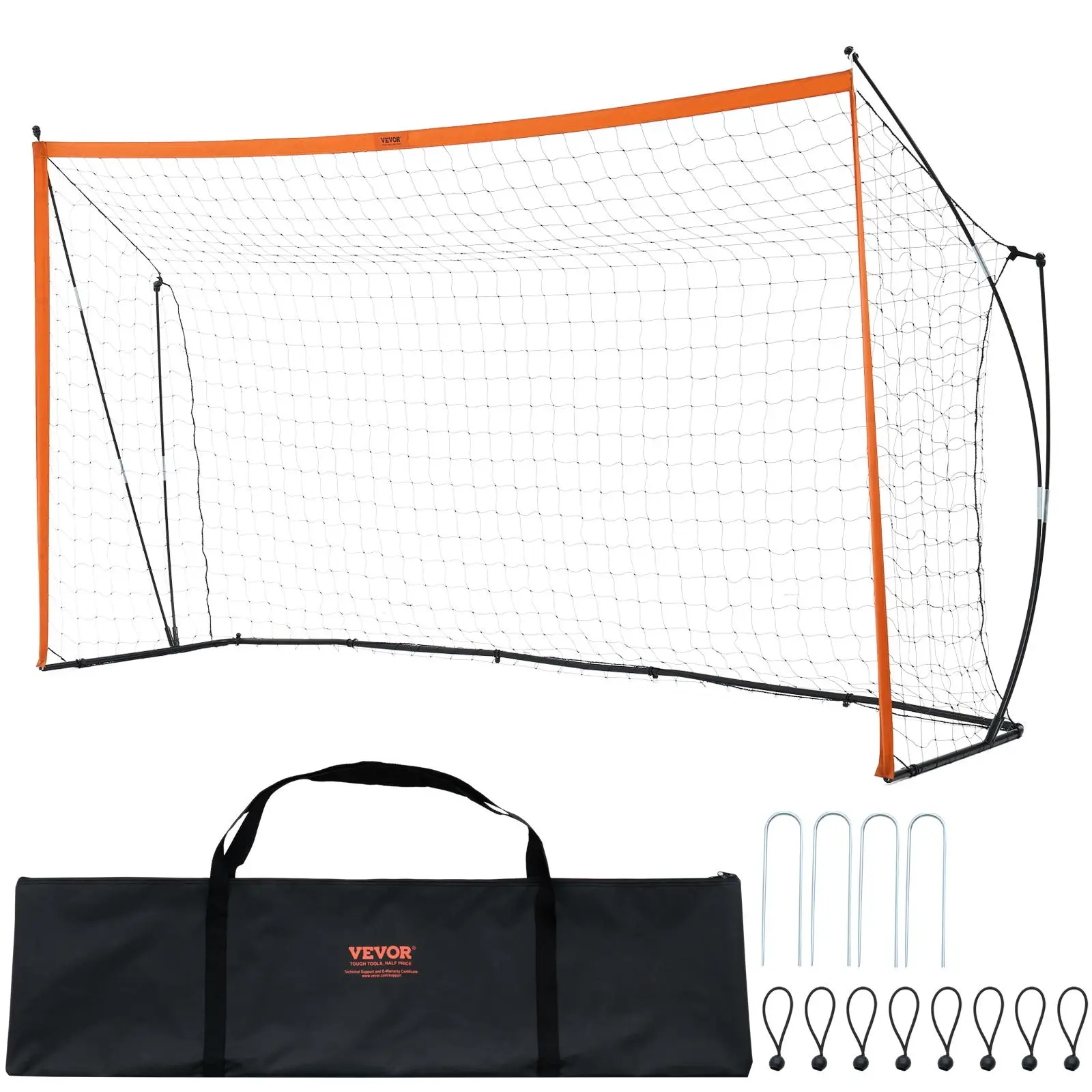 VEVOR Portable Soccer Goal,  12x6 ft Adults Kids Backyard Soccer Net, Large Practice Soccer Net, Steel Fiberglass Structure Training Goal Set, All-Weather Outdoor Soccer Goals with Carry Bag, Orange