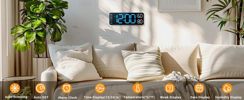 LED Digital Alarm Clock with Dual Alarm, Digital WallClock for Home Bedroom & Office, 10"Large Display12/24H Desk Clock with Temperature/Humidity/Week/Adjustable Dimmer, Minimalist Clock Lights Set, NewYear's Day Decorations, Valentine's Day Gifts
