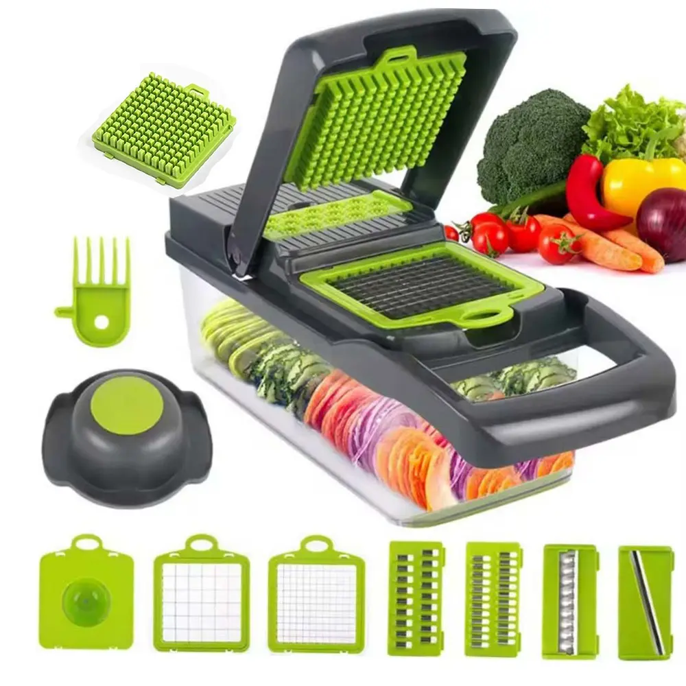 boujee kitchen gadgets Vegetable Chopper with 7 Blades Kitchen Vegetable Slicer And Dicer 16-In-1 Vegetable Chopper Fruit/Vegetable Slicer rotary cheese grater  food prep tool