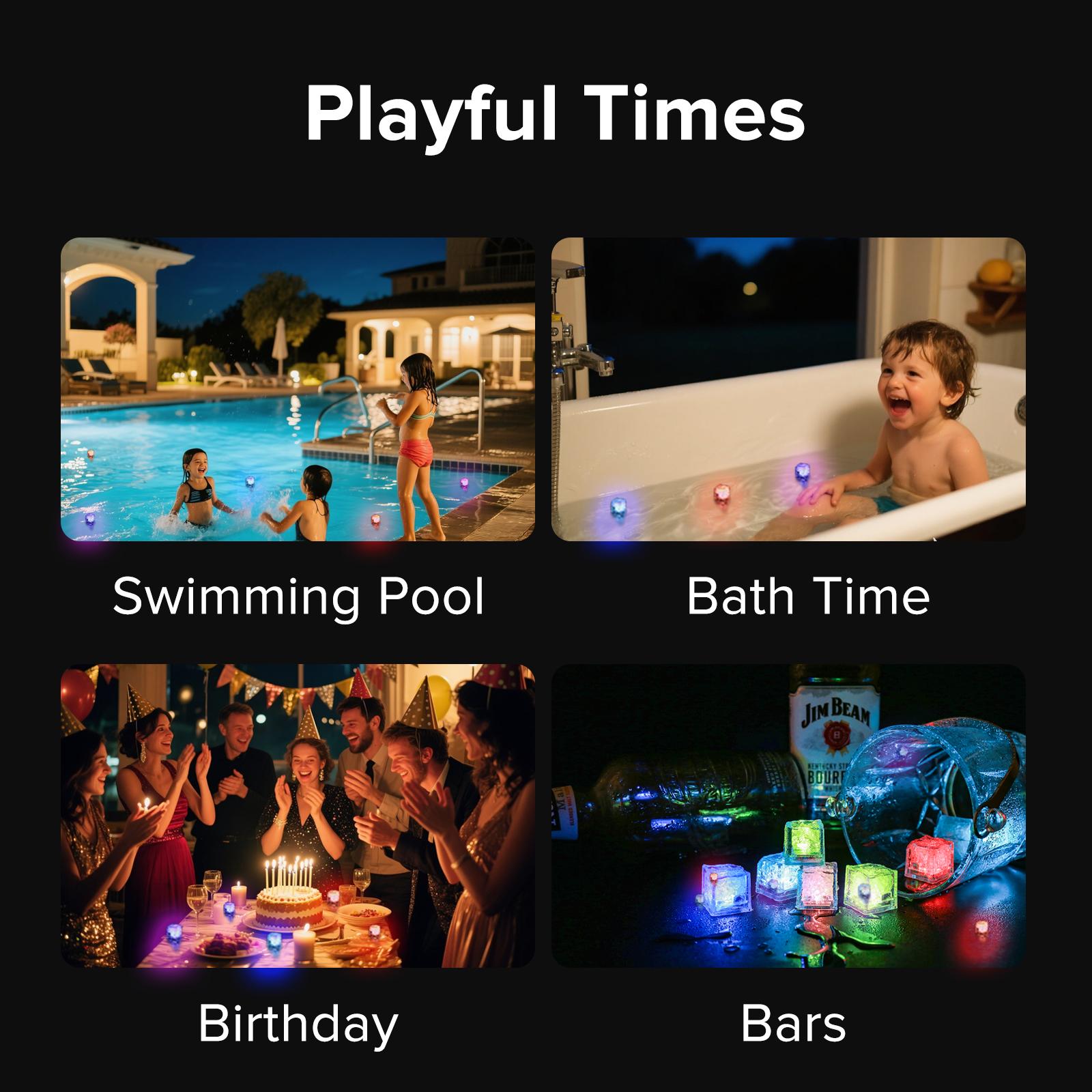 Ice Cube Light 12 pieces for Party/Pool/Bars Vibes  Water Activated Ice cube DIY Toy For Party Drinks Wedding Bars Waterproof Color-Changing Decor