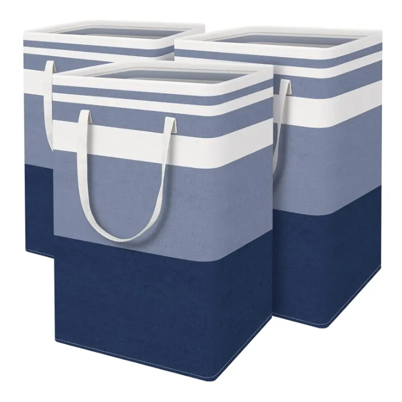 College Laundry Baskets, 3-Pack 75L Large Waterproof Freestanding Laundry Hampers - Tall, Collapsible with Extended Carry Grip, Space-Saving Fold for Dorms, Organizing and Storing (Gradient Blue)