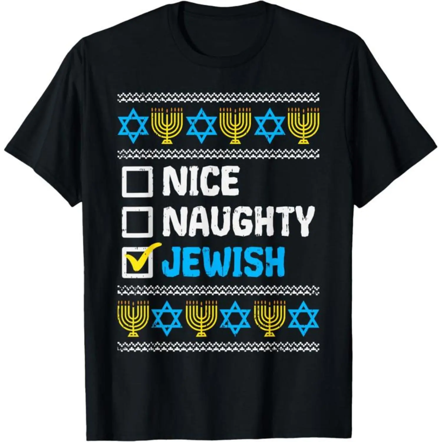 Women's Casual Tops, Naughty Hanukkah Graphic Print, Shortsleeve Round Neck, Soft 100% Cotton Fabric for Daily Wear, Essential, Bohemian, T-Shirt, Everyday, Comfortable, Breathable, Fit, Outfits, Short Sleeve, Slim-Fitting, Hanukkah Theme, Jackets