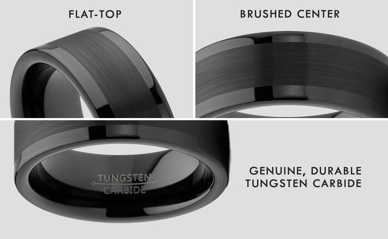 Mens Tungsten Ring Black Wedding Band High-Polish Comfort-fit 8MM