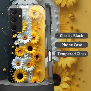 Cottagecore Sunflower Phone Case Aesthetic Yellow Daisy & Floral Black Cover for Galaxy A35  --975