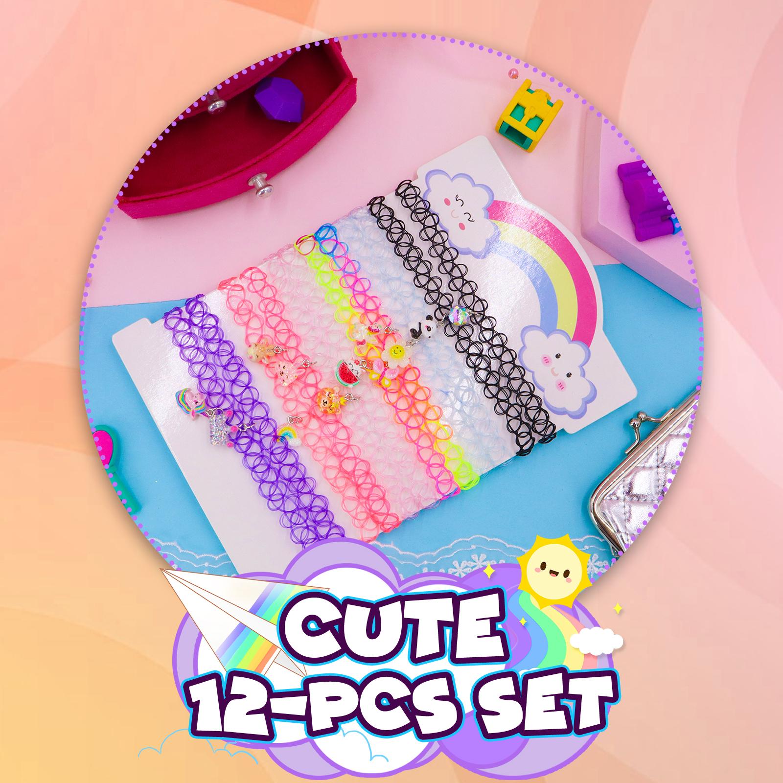 Pinksheep 12Pcs Choker Necklace Set, Pendant Charm Chokers Henna Tattoo Stretch Elastic for Dress up