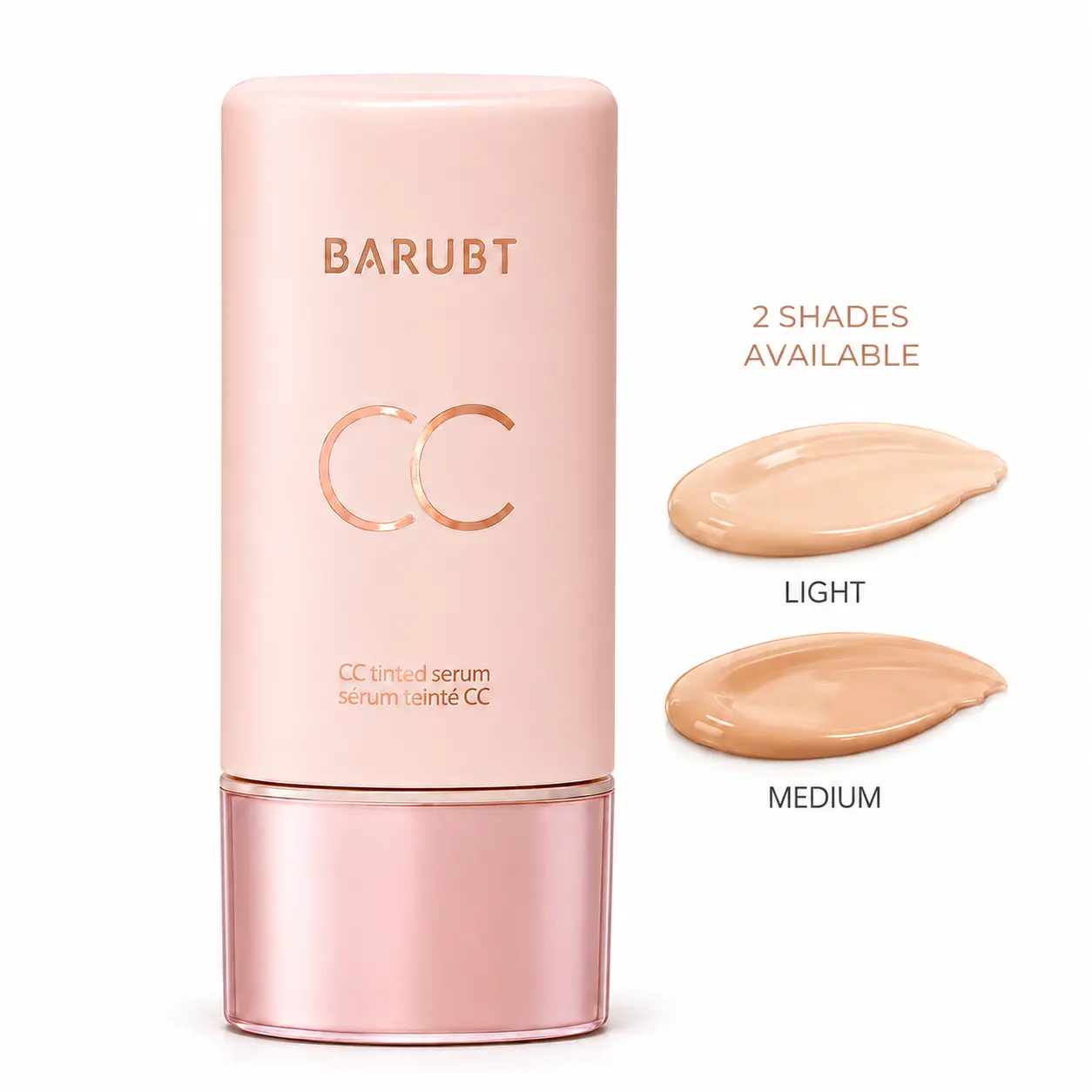 BARUBT CC Tinted Serum Foundation, Hydrating Lightweight Face Makeup with Natural-Looking Medium Coverage, Smooth Easy Blend, Dewy Finish, Light & Medium Shades, 55mL