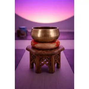 Tibetan Singing Bowl Set | Handmade Copper Bowl with Mallet & Embroidered Pad | Buddha Mantra Design for Meditation