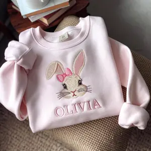 Embroidered Easter Bunny Sweatshirt, Personalized Girls Easter Shirt, Cute Bunny Crewneck, Custom Kids Easter Outfit, Spring Holiday Gift