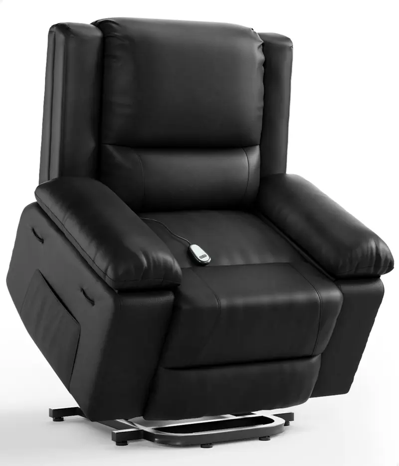 Electric Lift Recliner Chair - Heat and Massage, PU Leather Power Lift Recliner for Elderly & Mobility Impaired, Adjustable Back and Legs, Heavy Duty Lift Chair for Seniors