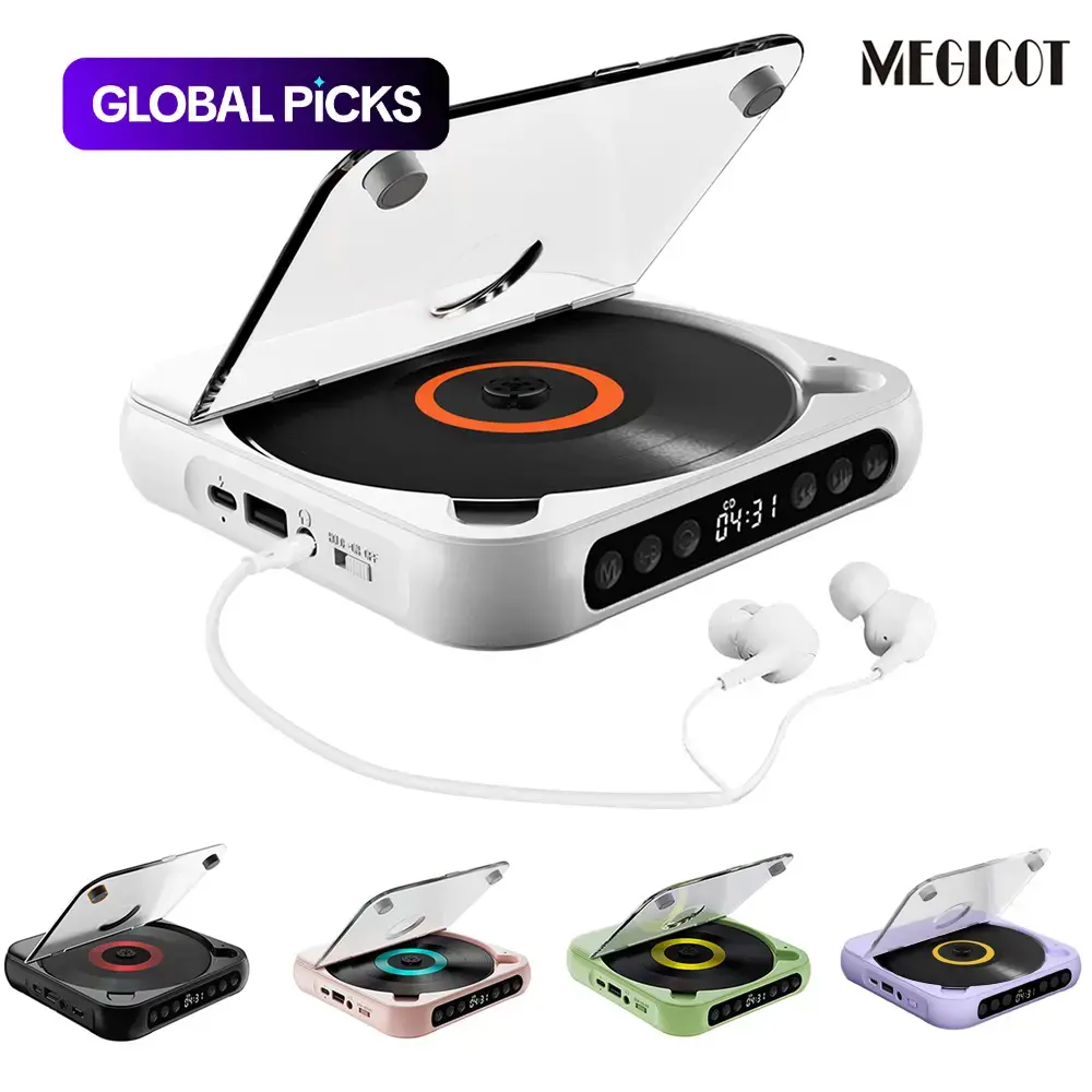 MEGICOT Portable Bluetooth-Compatible CD Player, Multifunction Rechargeable USB CD Player with LED Display, Portable Speaker CD Music Player for Home and Outdoor Use #GLOBAL PICKS