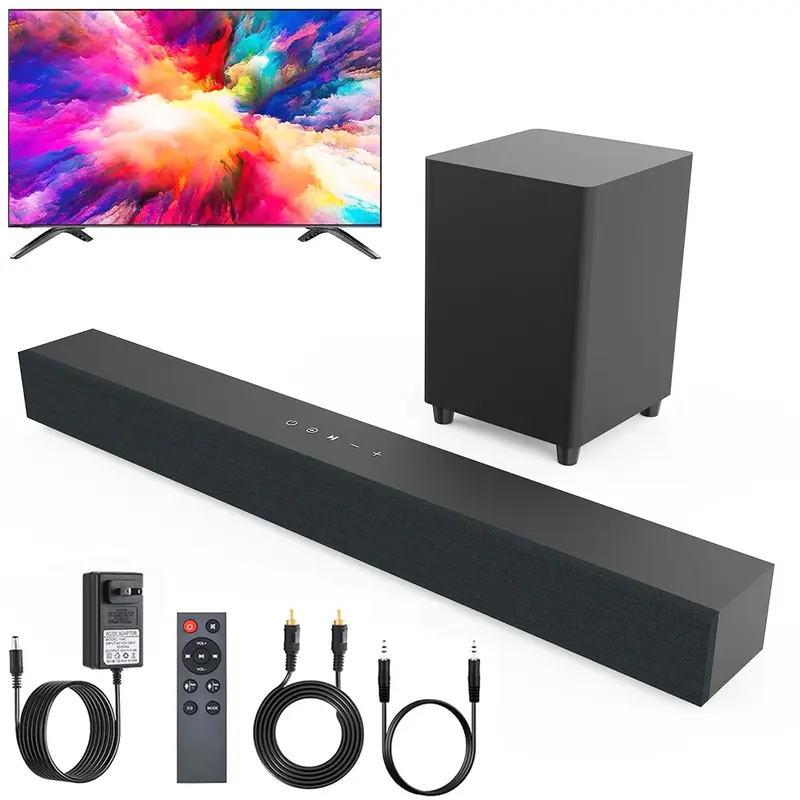 DAZONE Stereo Soundbar with Subwoofer-Amp, Heavy Bass Speakers, Wireless Bluetooth Home Audio System, USB+BT+Aux Connectivity, Multiple Sound Preset PC Speakers, Black