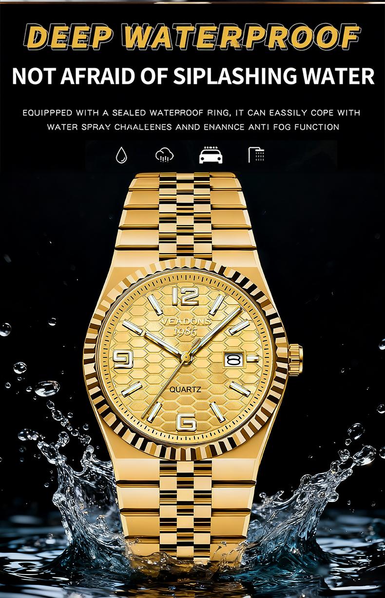 Men's Business Fashion Simulated Quartz Wristwatch with Diamond Accents Three-Dimensional Linear Grid Texture Luminous Display Date Function Water-Resistant Elegant Gift Box