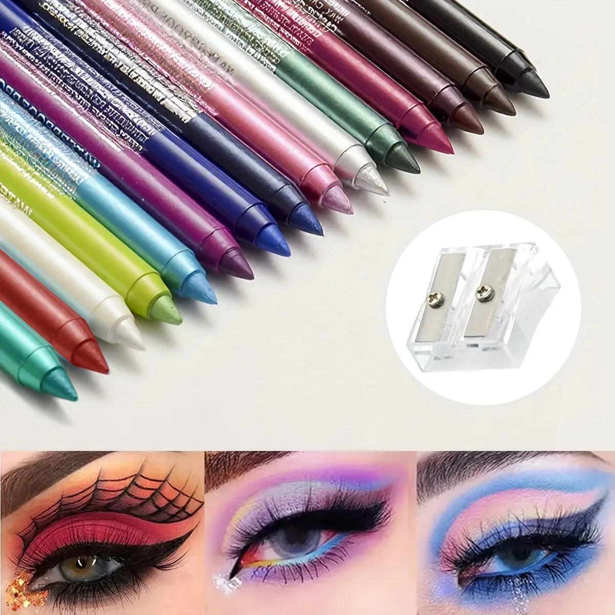 15-Piece Multifunctional Eyeliner Set with Sharpener, Glitter Effect, Enhance Eye Makeup, Includes Eye Shadow, Lip Liner, Waterproof Long-Lasting Makeup, Eyeshadow Eyeliner, Eye Makeup Supplies, Eye Makeup Product