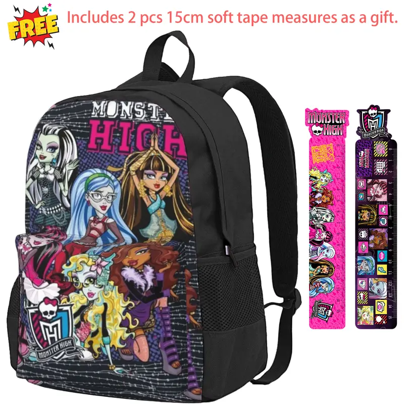 Monster High Large Capacity Backpack Monster High Dolls Storage Bag with Multi-Compartment Design for Commuting, Fitness, Travel, and Outdoor Activities | Perfect Gift for Monster High Fans