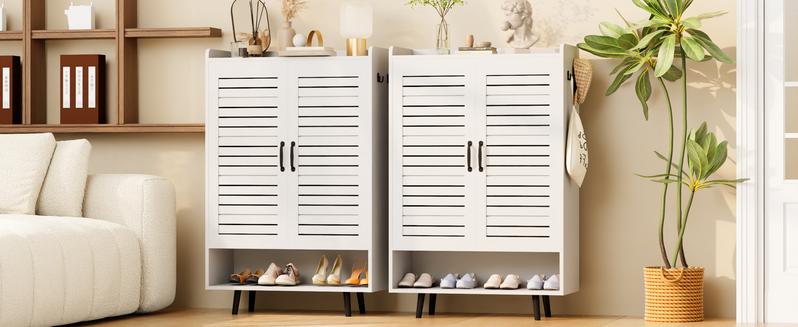 【HolidayHaul】Shoe Cabinet with Doors, 6-Tier Shoe Storage Cabinet with Adjustable Shelves, Wooden 50'' Tall Shoes Rack Organizer Cabinet for Entryway, Front Door, Hallway Closet, Living Room - Blue