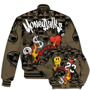 Olive 9s - 23 Smile Burning Heart All Over Print Baseball Jacket Unisex Outfit, Stylish Unisex Streetwear Outerwear, Sneaker Match Gifts Idea for Her Him, Varsity Jacket Fan Shirt