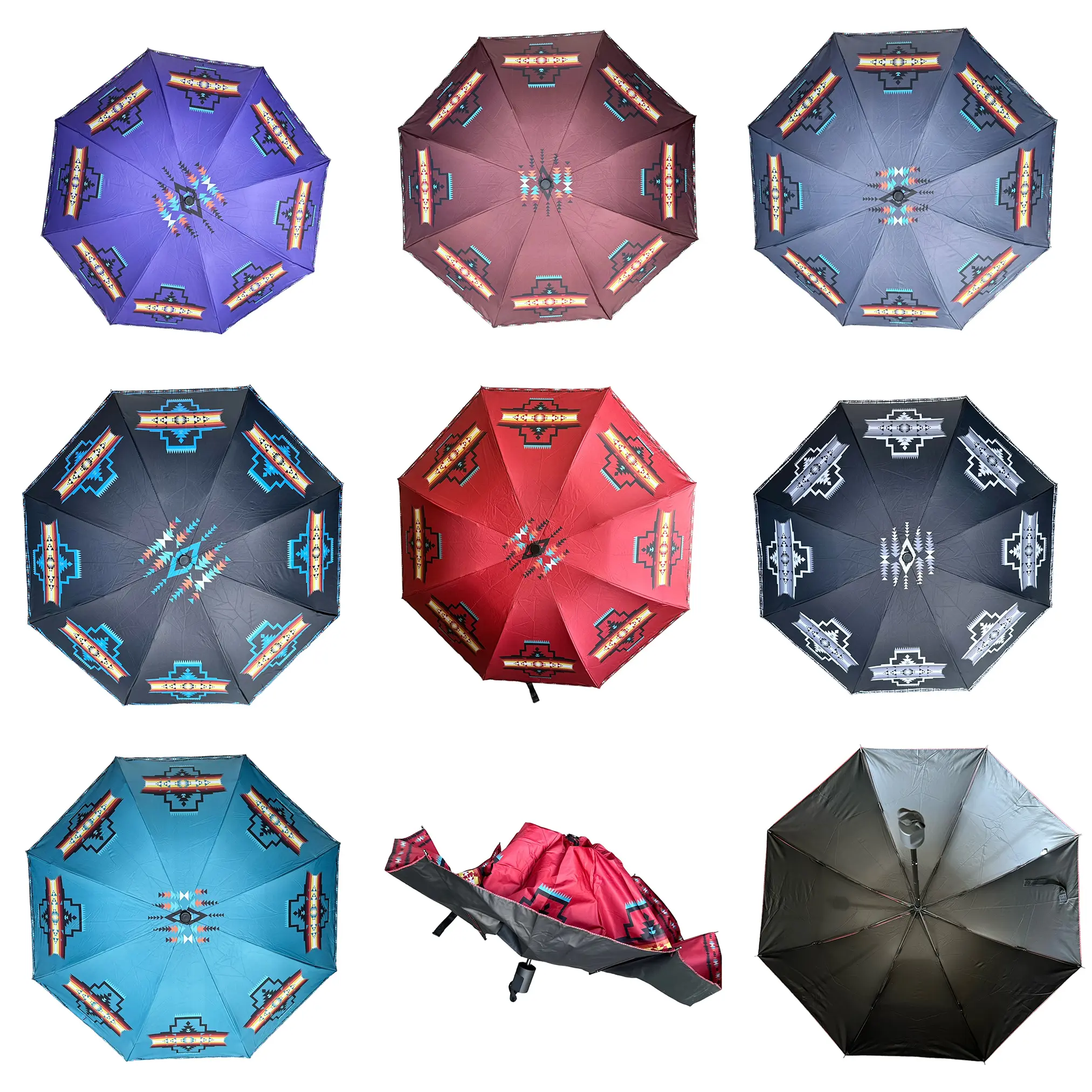 Southwest Native American Design Umbrella: Compact Folding Travel Umbrella
