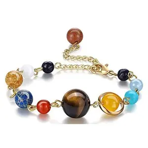 Fesciory Women Solar System Bracelet Universe Galaxy The Eight Planets Guardian Star Natural Stone Beads Bracelet Bangle Gifts