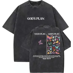 God's Plan Christian T-Shirt – Unisex Washed Cotton Tee, Vintage 90s Style Summer Top Fit Casual
