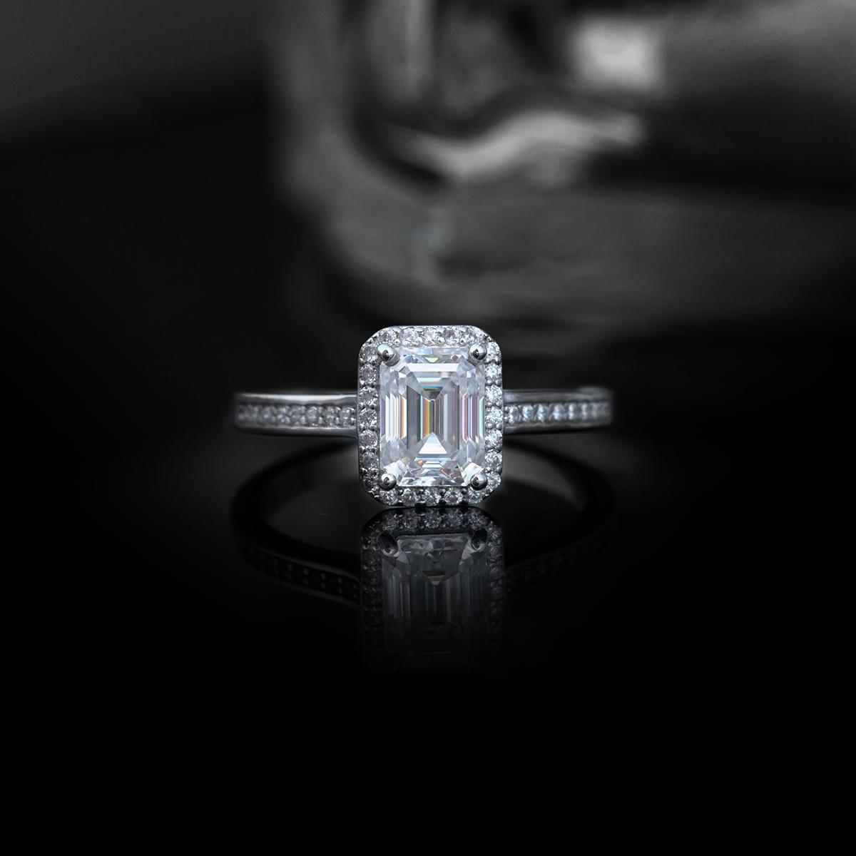 Delzzad 2ct Octagon Halo Ring Synthetic Moissanite Ring S925 Band Christmas Gift