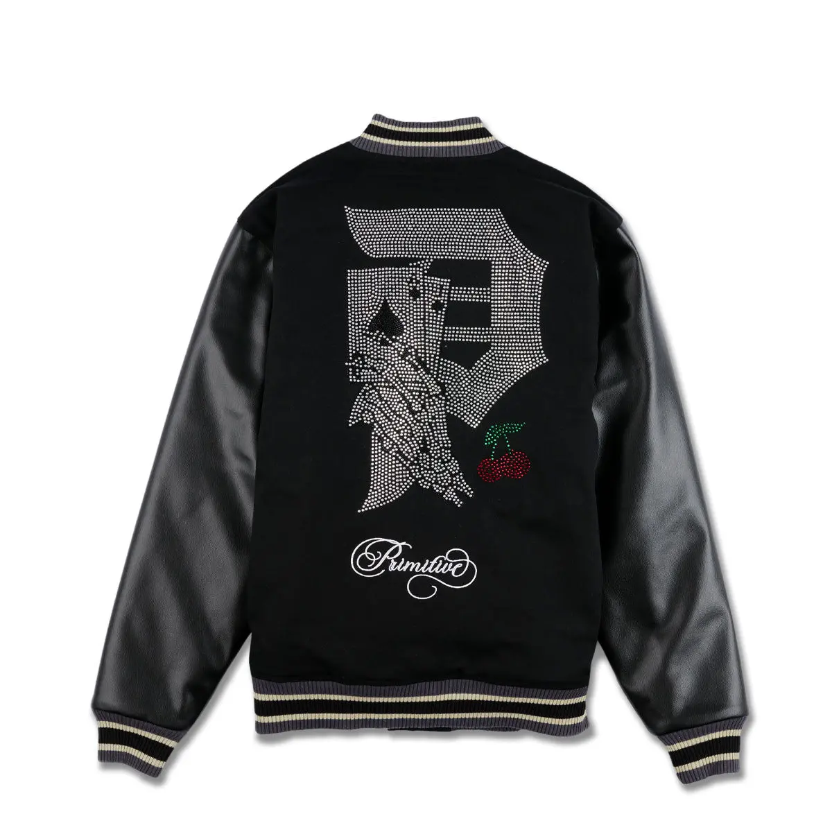 Primitive Skateboarding Men's Bomber Jacket Blackjack Rhinestone Primitive Skateboarding Men's Bomber Jacket Blackjack Rhinestone
