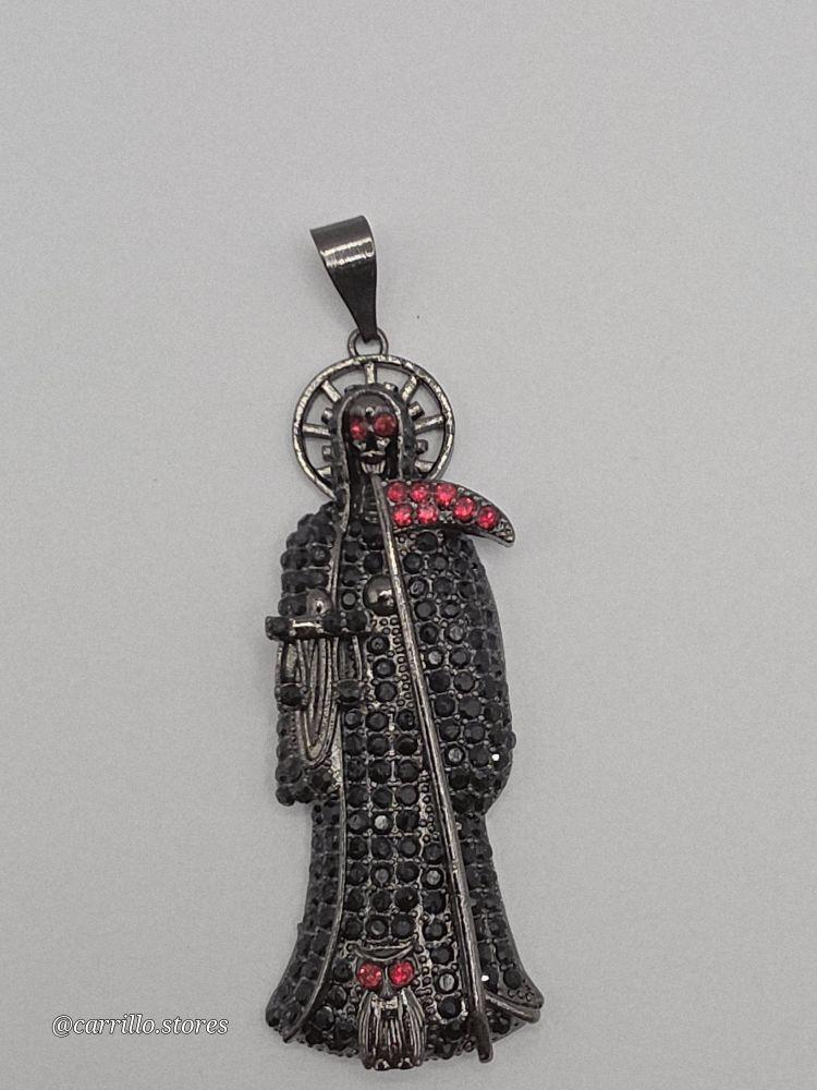 THE GRIM REAPER/La Santa Muerte fashion pendant gold-plated black color 3"inches NO CHAIN Bladenecklace Rhinestone Decor Charm Rhinestone Decor Cross