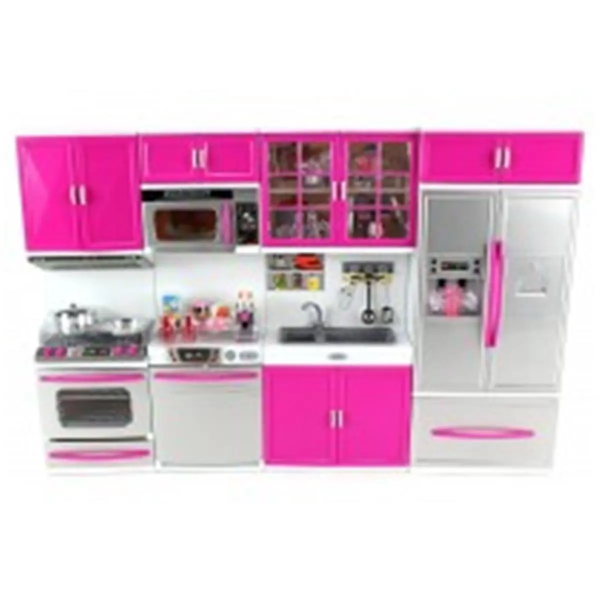 212 MAIN Unisex Plastic Toddler Kitchen Pretend Play Set - Battery-Operated Modern Light-Up Sound Kids Kit with 27x4x14in Play Kitchen Accessories (Refrigerator, Stove, Sink, Microwave) for Small Animal Pet Use (Batteries Not Included)