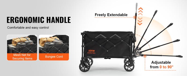 VEVOR Collapsible Folding Wagon, Various specifications, Wagon Cart with All-Terrain Wheels, Heavy Duty Folding Wagon Cart Max 450 lbs with Drink Holders, Sports Wagon for Camping, Shopping, Garden