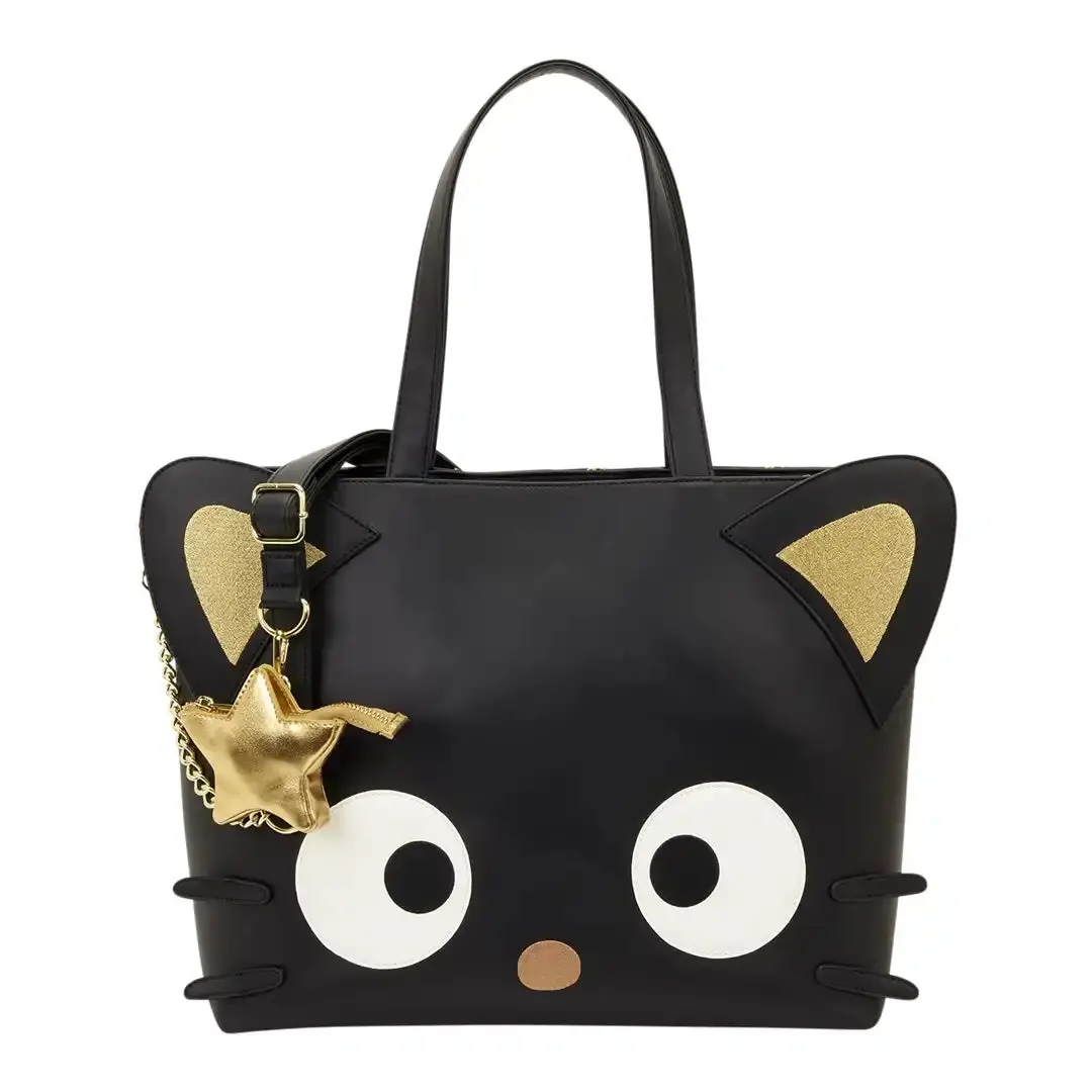 Loungefly Sanrio Chococat Stars Graphic Tote - Metallic Faux Leather Crossbody Purses with Detachable Coin Bag & Adjustable Strap, Embellished Shoulder Bag, Casual, Basic, Lightweight, Gold, Zipper, Embroidery, All Over Print, Gold Star Coin Bag