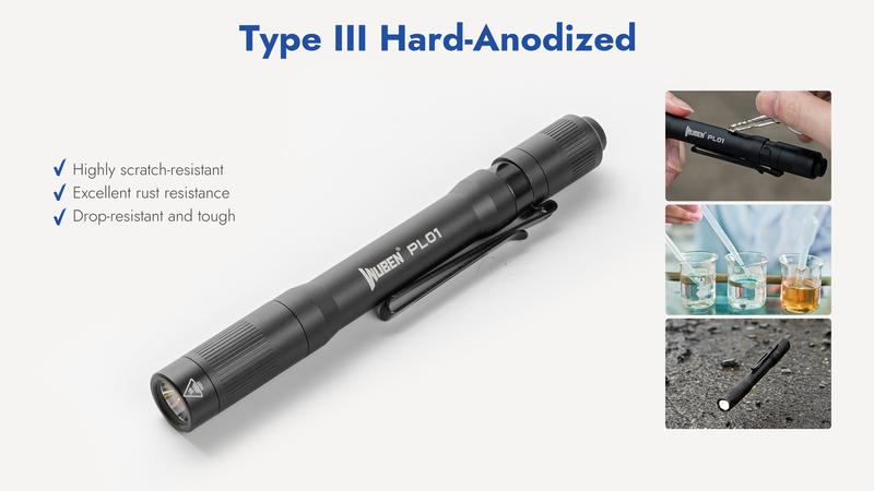 WUBEN PL01 LED Pen Light, 1–650 Lumens, CRI90+ Natural White, USB-C Rechargeable & Compatible with 2 AAA Batteries, Clip-On Torch for Tight Spaces, Police, Engineers & Medical Use, outdoorfun