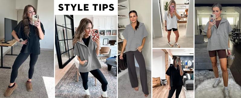 FISOEW Womens Oversized Half Zip Hoodies Short Sleeve Casual Sweatshirts Pullover Tops with Pockets Leggings Loose Aesthetic parke mockneck sweatshirt comfort sweatshirts denim tear hoodie FallFreshness #Springtok #TikTokShopJumpstartSale