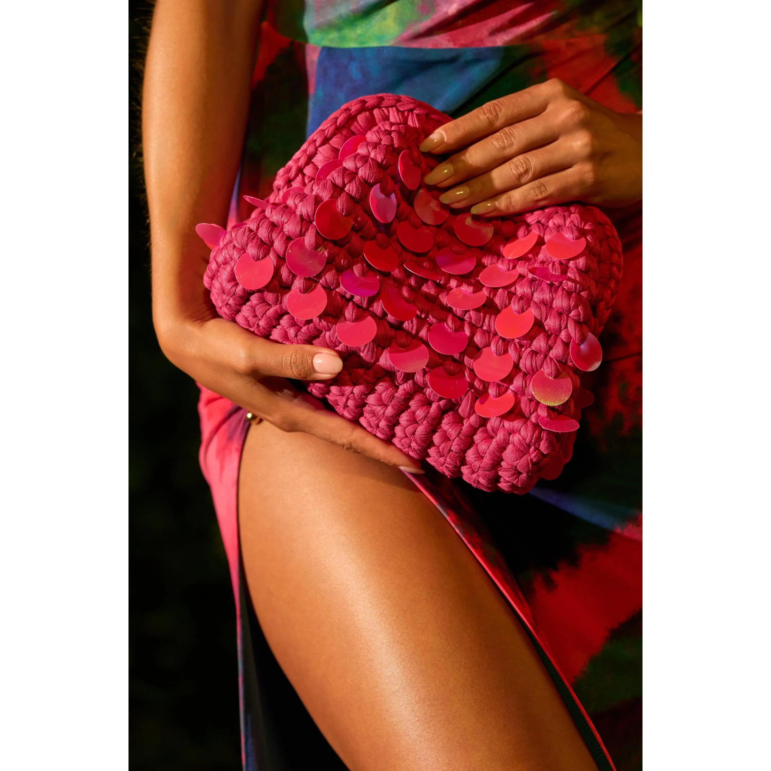 ITS MY WORLD CROCHET SEQUIN CLUTCH
