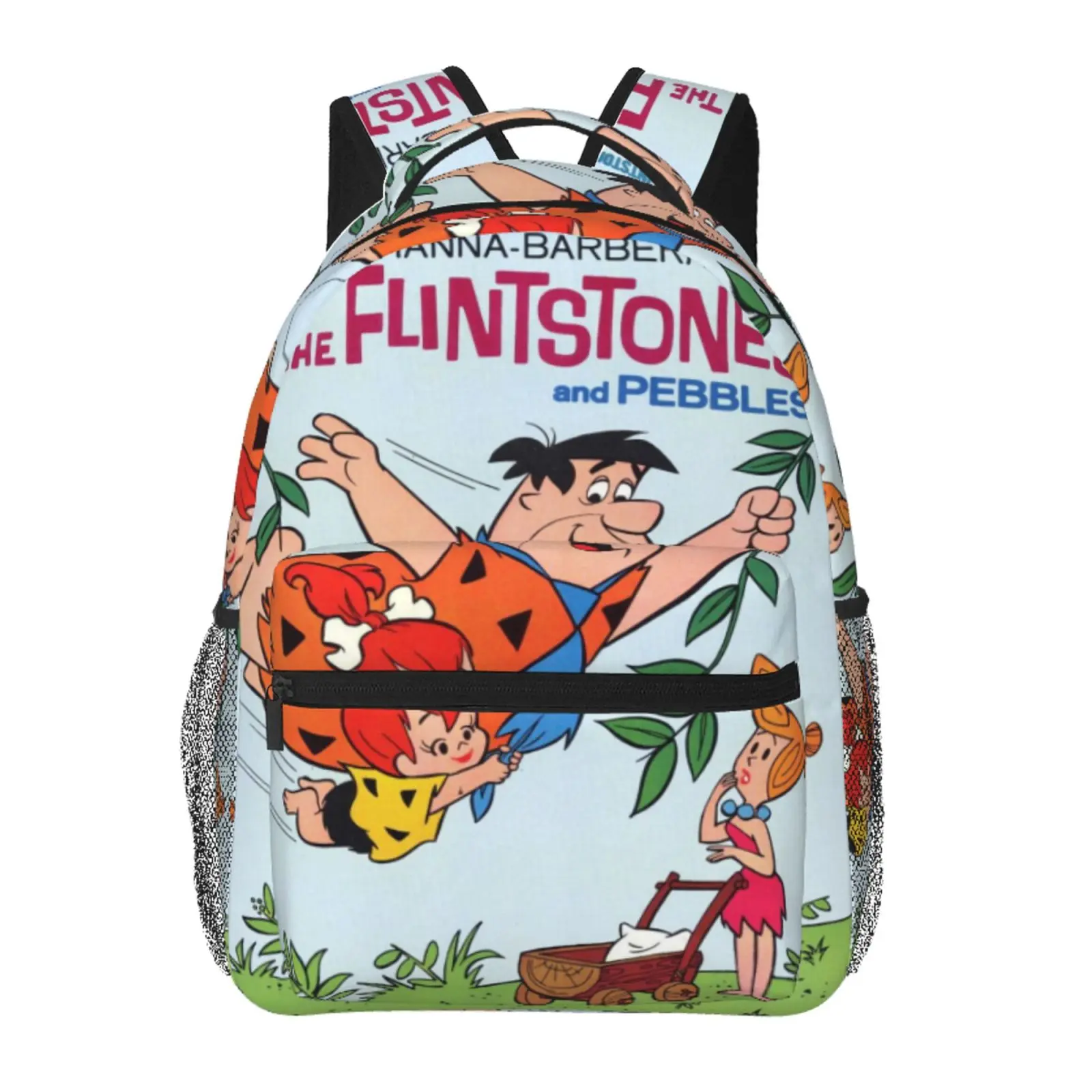 The Flintstones All-Over Print Backpack Large Capacity The Flintstones Outdoor Daypack for Hiking Field Trips Daily Commute, Cartoon Casual The Flintstones Merch Laptop School Bag for Teens Adults & Gift Giving