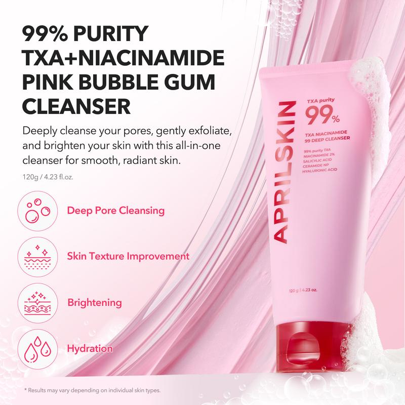 [APRILSKIN official] TXA 99 Niacinamide Deep Cleanser & Pink Puff | Cleansing Foam for Pore Care & Uneven Skin Tone | Pink Bubble Gum Facial Cleanser | Korean Gentle Daily Brightening & Hydration Cleanser