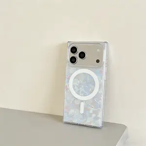 Trendy Mother of Pearl MagSafe Case for iPhone 17/16/15/14/13/12 Pro Max — Luxury Shell, Lustrous Design, Protective Soft TPU Case, Integrated Seamless Cover, Chic Iridescent Glossy Finish, Fingerprint-Resistant, Drop Protection