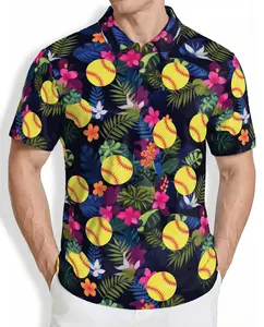 Softball Simple Hibiscus Aloha Polo Shirt for Men, Fun Hawaiian Style, Casual Shirt for Summer