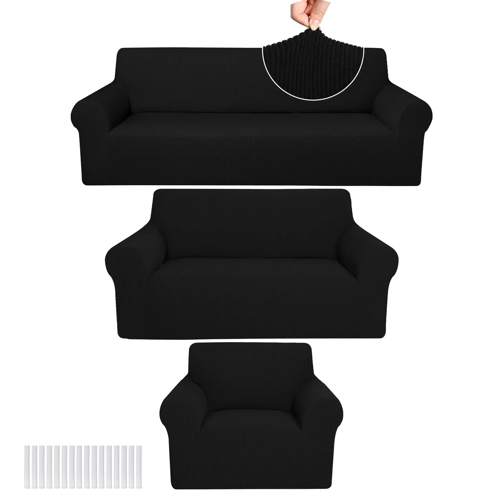 3-Pc Stretch Slipcover Sofa Cover Set With Armchair Protectors - Anti-Slip Elastic Furniture Covers Polyester-Spandex Blend Skin-Friendly Full Coverage For Couches/Chairs Wrinkle-Resistant & Machine Washable Gift For Mom & Dad Local Warehouse All Season