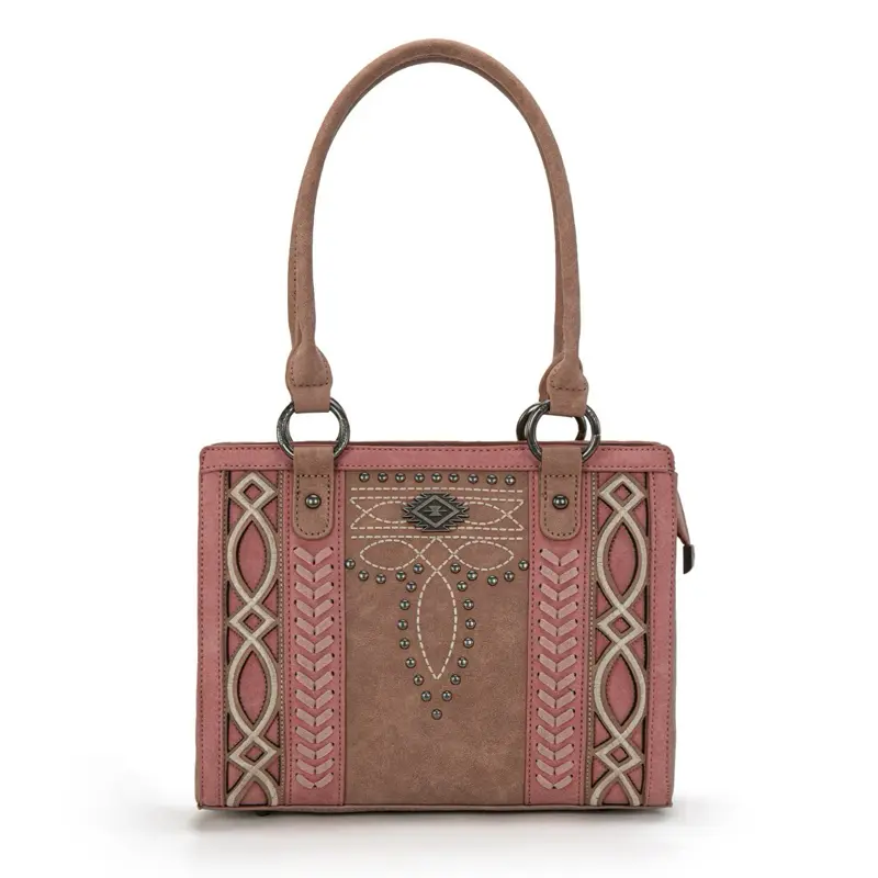Concealed Carry Pink Tote Bag w/ Cut-Out Embroidery & Whipstitch Detail by Montana West