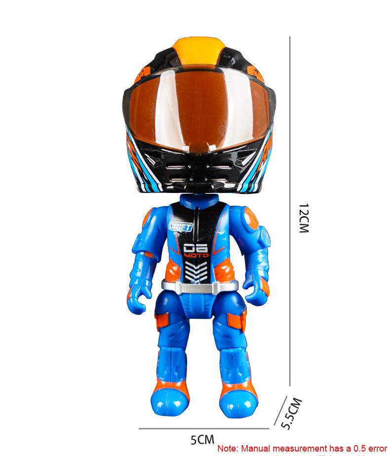 Motorcycle helmet figurine with movable joints, foldable and storable inside the helmet, home decoration item, suitable for motorcycle enthusiasts and collectors.