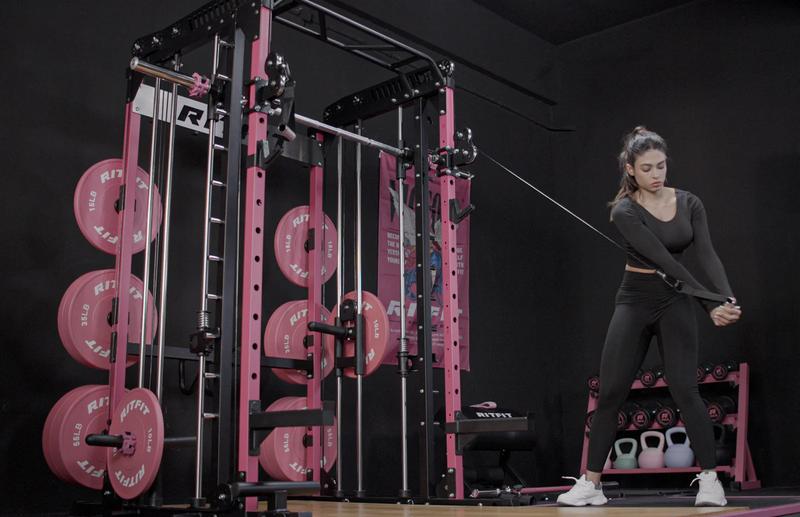 RitFit Pink M1 2.0 Pro Multi-Functional Smith Machine with Cable Crossover System & Squat Rack for Home Gym