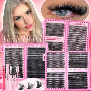 720pcs Lash Clusters with Glue & Tweezer | 9-16mm Mixed Styles Natural D Curl & Volume False Eyelashes Extensions Set | Waterproof & Reusable DIY Lashes Makeup for Beginners