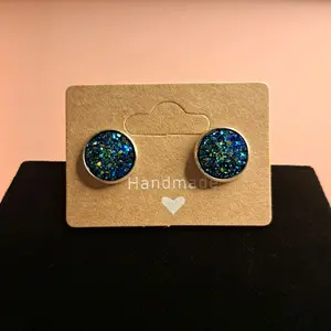 Blue with green Druzy Earrings 12mm