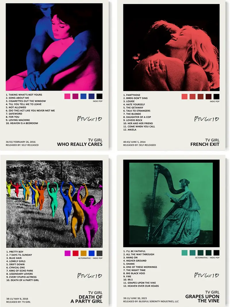 TV Poster Girl Music Album Cover Signed Limited Edition Canvas Poster Set of 4 Unframed 8inx12in 20x30cm Featuring Various Album Covers