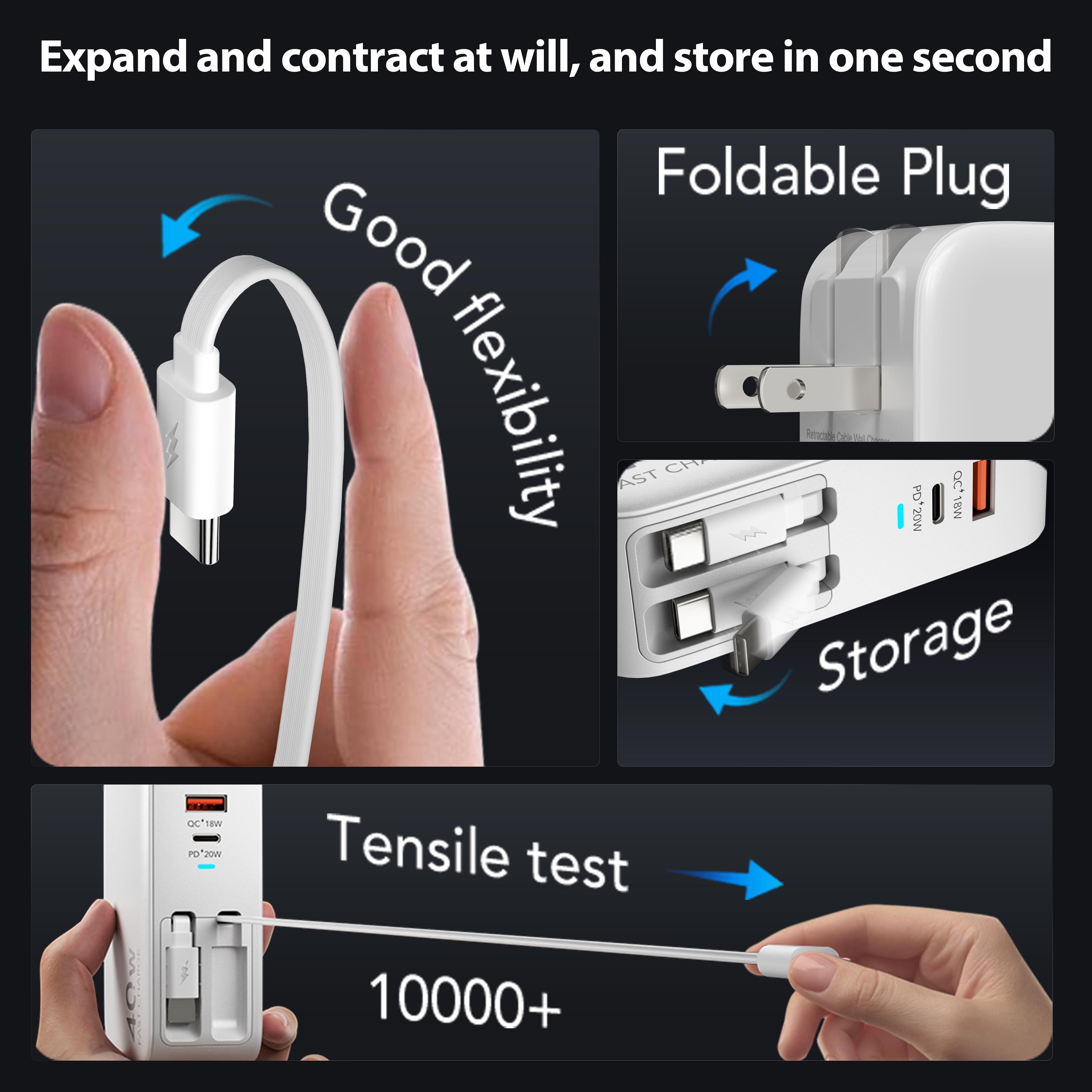 4-in-1 Retractable Gan Wall Charger Plug for iPhone 17 USB C,Travel Essentials Brick Multiport,3ft Lightening+ Type C Cables,40W Fast Charging Foldable Block for iPhone 17 Pro/16/15/14/13,iPad,Galaxy 4-in-1 Retractable Gan Wall Charger Plug for iPhone 17 USB C,Travel Essentials Brick Multiport,3ft Lightening+ Type C Cables,40W Fast Charging Foldable Block for iPhone 17 Pro/16/15/14/13,iPad,Galaxy