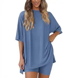 Women's 2 Piece Matching Set Oversized Half-Sleeve T-Shirt and High Waist Biker Shorts Summer Casual Tracksuit Loungewear Outfits