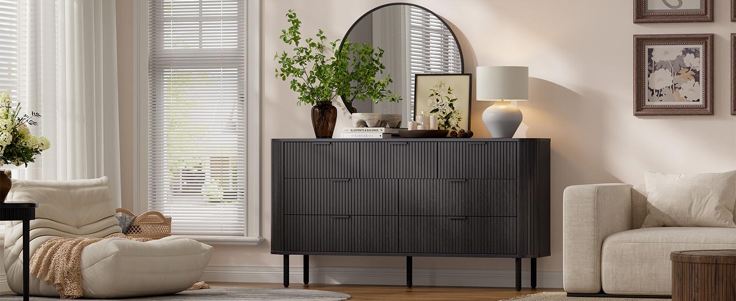 【SPOTLIGHT DAY】ONBRILL 60 " Fluted Dresser, Modern Wooden Dresser for Bedroom, Chest of Drawers with Metal Handle, TV Stand, Storage Organizer Unit, Storage Tower for Livingroom Hallway Closet ,Bedroom Furniture, Christmas Gift