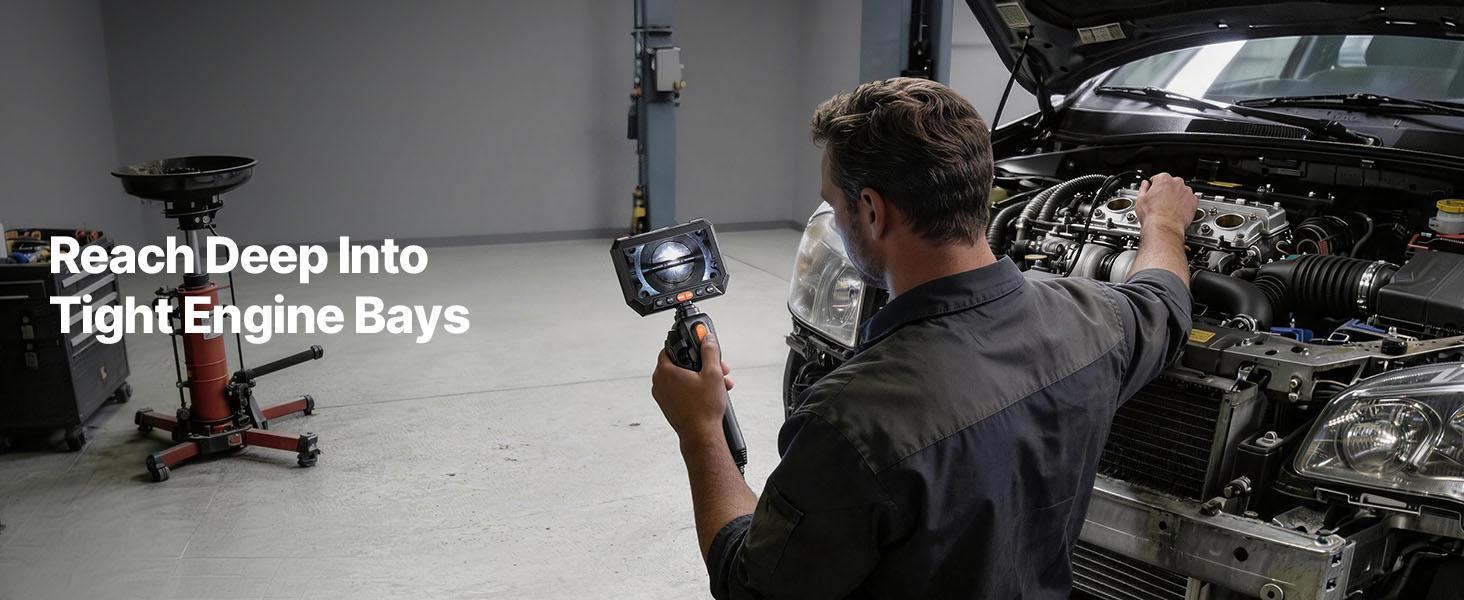 【Summerfinds】VEVOR 2-Way Articulating Endoscope, 1080P HD Lighted Waterproof Industrial Borescope with 0.15-inch Ultra-Slim Articulated Probe, 4.9FT Flexible Snake Scope for Car Automotive Engine Wall Inspection, Endoscope Borescope