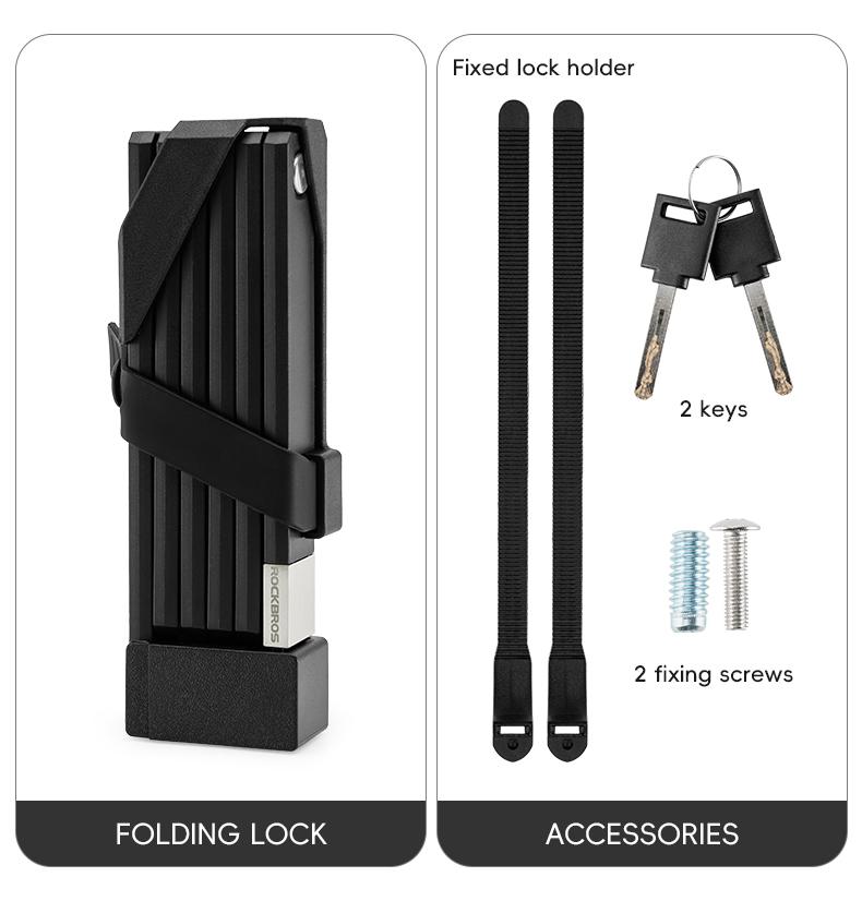 ROCKBROS Folding Bike Lock, Bicycle Lock Heavy Duty Anti Theft, Bike Locks with Mounting Bracket, Durable Alloy Scooter Lock,67 cm/26 inches